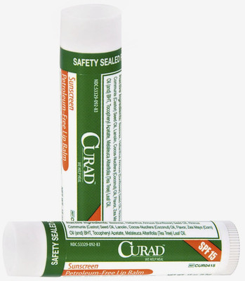 Curad Lip Balm SPF 15 Natural Mint Flavor Petroleum Free for Dry Chapped Lips