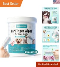 Non-Irritating Dog Cat Ear Cleaner Wipes - 60 Finger Pads for Ear Care