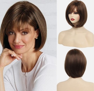 Short Brown Bob Hairstyle Straight Synthetic Hair Wig Women Soft Natural Daily