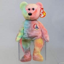 TY Beanie Baby - PEACE the Ty-Dyed Bear Green/Pink  8.5 inch  MWMT 