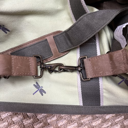 LL Bean Rolling Wheels 24” Duffle Travel Bag Green Canvas Dragon Fly Embroidered - Picture 9 of 17
