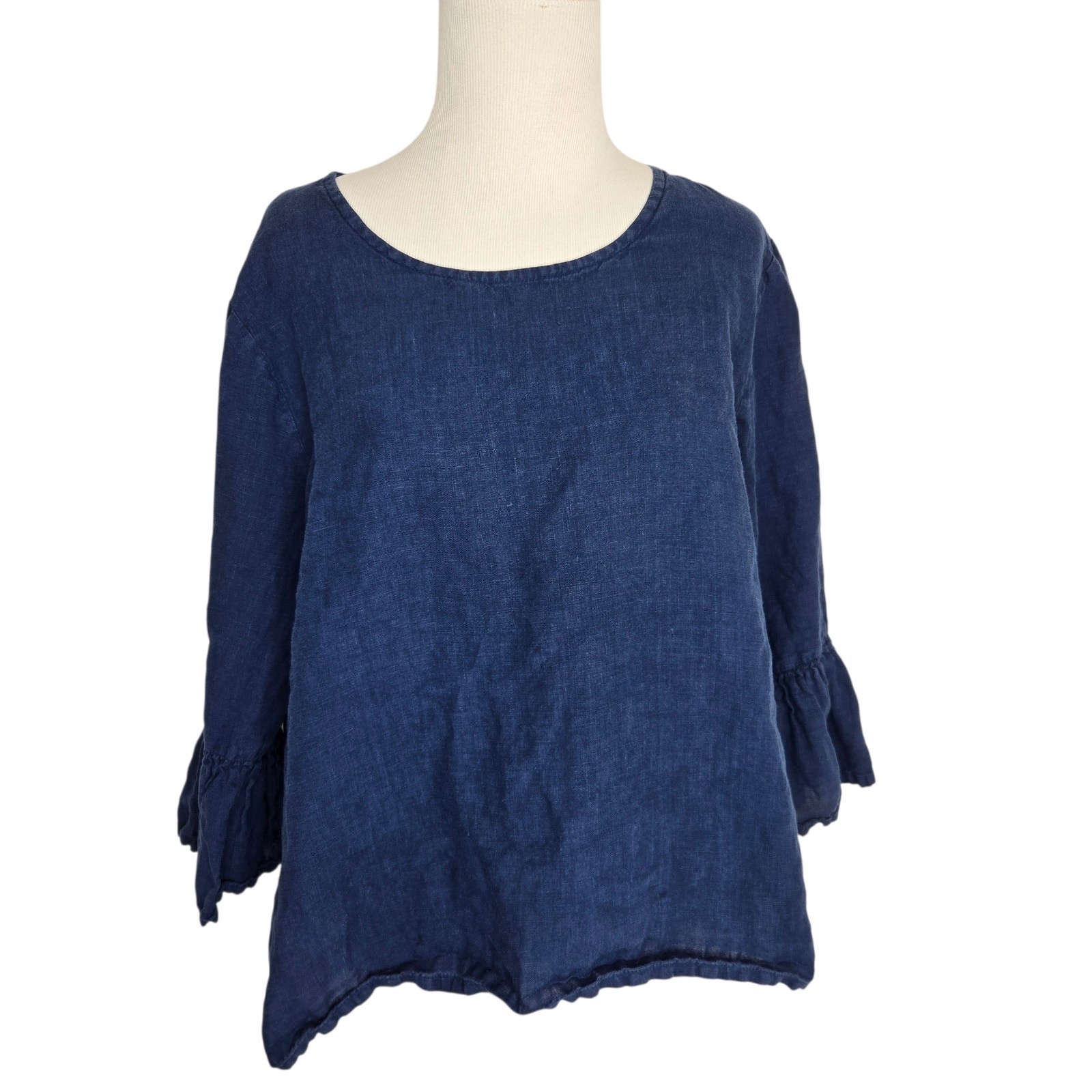 Bryn Walker Linen Fran Top Women Lagenlook Bell Sleeves Hi Low Coastal Medium