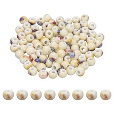 100Pcs 8mm Round Ceramic Porcelain Beads, Glaze Change Yellow