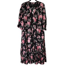 Gracia Black Floral Pleated Hem Midi Dress 1X...