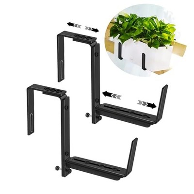 Window Box Brackets, Adjustable Hanging Railing Planter Box 2 Pack Black