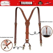 Tourbon Genuine Leather Men's Suspenders Y Back Adjustable 4 Hook Wedding Braces