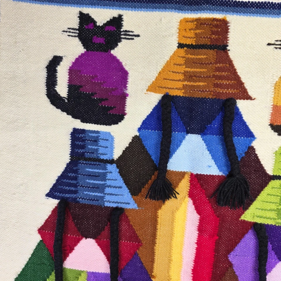 Tapeçaria de parede tecida à mão gatos coloridos lã kilim arte geométrica 21 x 30 - Imagem 3 de 4