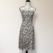 HVN Black Silk Heart Floral Midi Dress Button Front Spaghetti Strap Date Night 2