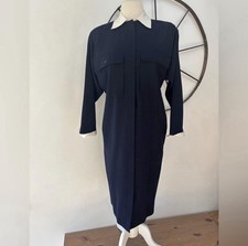 GUCCI 1980s vintage button front navy blue collared wool shirt dress 38 US 2