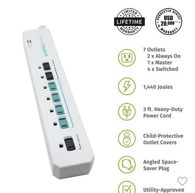Simply Conserve SC73T1, 7 Outlet Advanced Power Strip Surge Protector, 3 ft cord