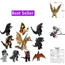 Set of 10 Godzilla Toys, Movable Joint Action Figures, King of the Monsters v...