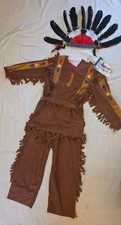 Hochwertiges INDIANER KOSTÜM + Kopfschmuck Häuptling Gr. 146/152 Wildleder-Optik