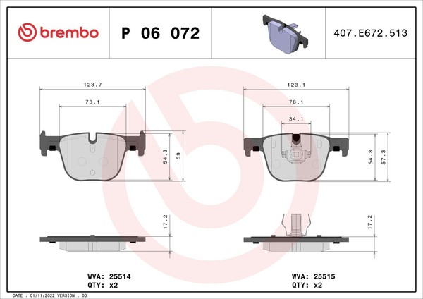 Bremsbelagsatz Scheibenbremse Prime Brembo P 06 072 FüR BMW F30 F31 F32 F33 F83-image