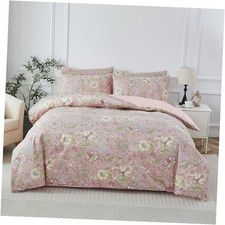 Floral Duvet Cover Queen 100 Cotton Botanical Queen-3pcs Blush Pink Flowers