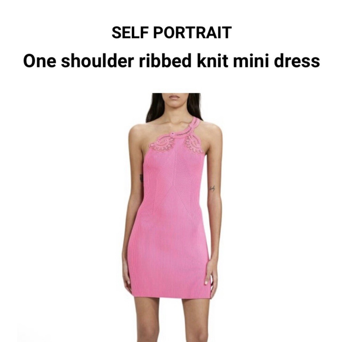 Self-Portrait Pink Embroidered One-shoulder Ribbed Knit Mini Dress Size  Medium