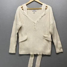 Derek Lam 10 Crosby Sweater Womens Large Cream Ribbed Wool Cashmere Blend