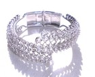 Vintage Clear Rhinestone 5 Row Hinged Clamper Bracelet Silver Tone