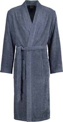 Cawö langer Bademantel 5507 für Herren Kimono,52 (M),denim (blau),100% Baumwolle