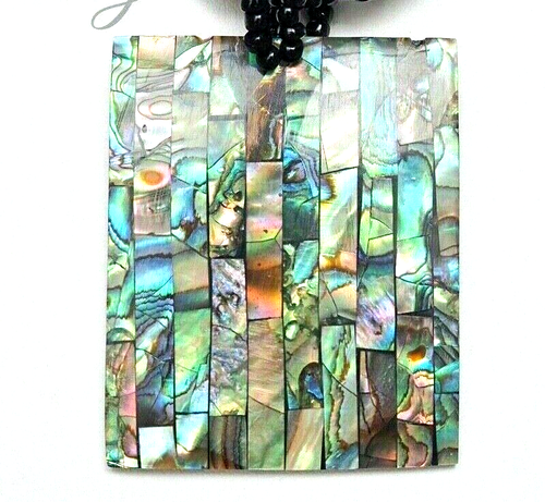 Pendentif Rectangle En Argent 925 Avec Coquille D'ormeau Paua Naturelle - Fait Main