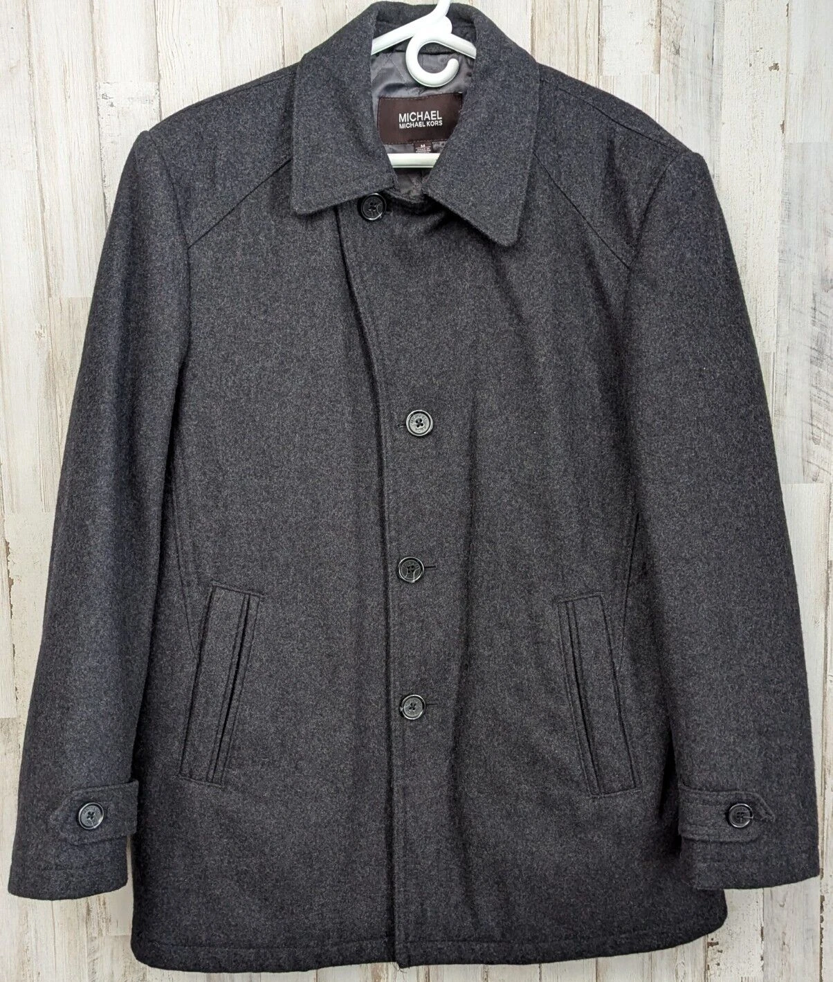 Cappotto donna Michael Kors lana pea grigio medio trapuntato foderato tasche isolato