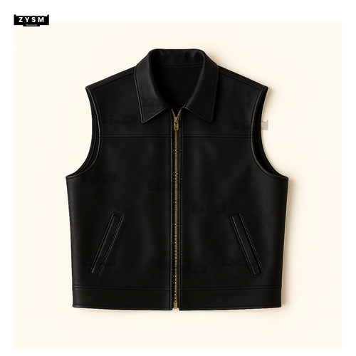 Gilet in pelle nero da uomo - stile biker con zip davanti - gilet casual in pelle - dalla S alla 5XL - Foto 2 di 14