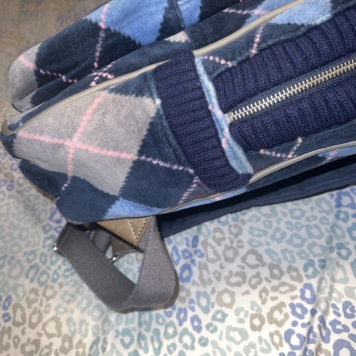 Vintage Rare Grey Blue Juicy Couture Backpack Purse Bag Plaid Velour Y2K - Picture 6 of 10