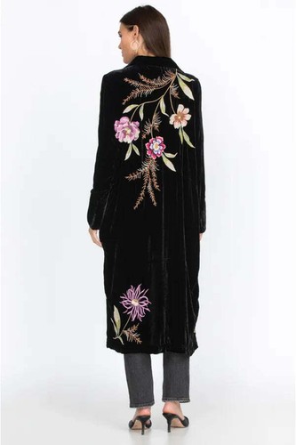 Johnny Was Meriah Velvet Duster Coat Long Floral Embroidery Jacket Black Top NEW - Picture 4 of 11