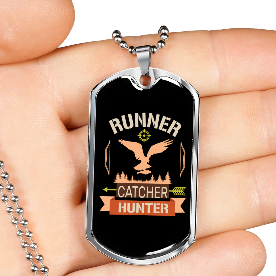Runner Catcher Hunter Hunting Necklace Stainless Steel or 18k Gold Dog