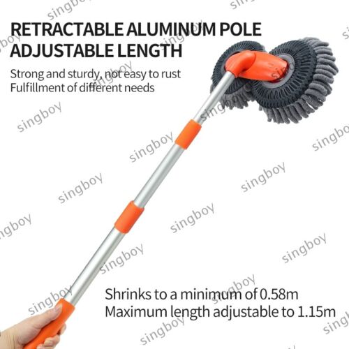 ROTATING DOUBLE BRUSH HEAD TELESCOPIC CAR CLEANING BRUSH MICROFIBER MOP WASH KIT - Picture 4 of 36