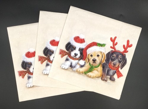 S600# 3 servilletas de papel pequeñas individuales para decoupage perros de Navidad con tapa de cuerno - Imagen 3 de 4