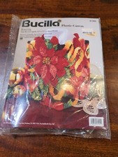 Bucilla Poinsettia Tissue Box Cover plastic canvas 1998 61245 Vintage Kit