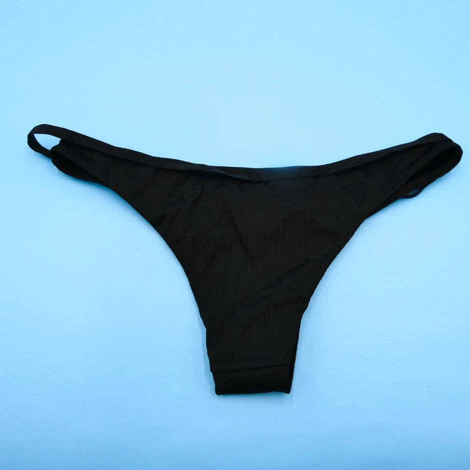Victorias Secret Medium Black Ribbed Thong T Shape Belted Bikini Bottom Swimwear - Image 4 of 4