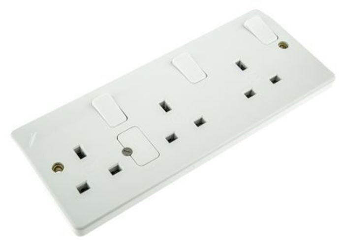 MK Electric MK white 3 Gang Sw Socket, 13A DP K2737  + Moulded Back Box K2153
