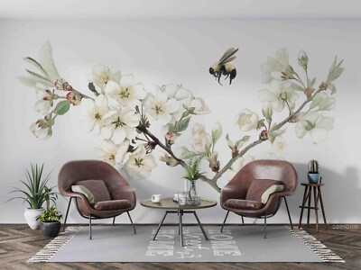 3D White Floral Branch Bird Self-adhesive Removable Wallpaper Murals 27