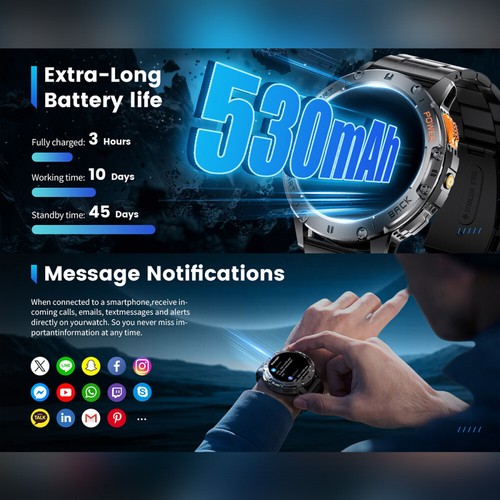 Huawei Android Smartwatch Herren Taktisch Militär Bluetooth Anruf Blutdruck Neu - Zdjęcie 13 z 16