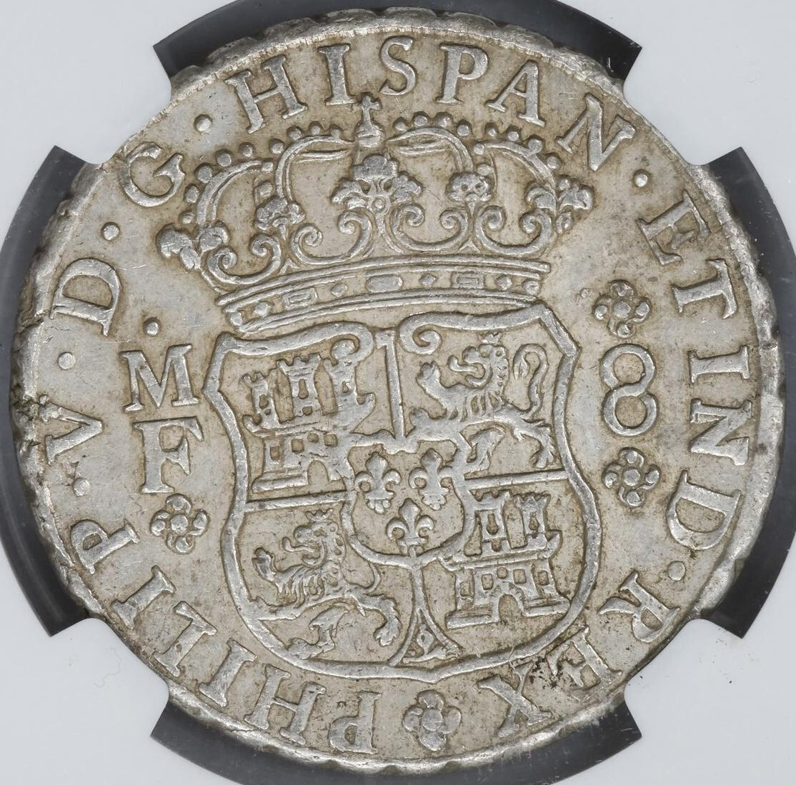 Mexico Philip V 8 Reales 'Pillars' 1743 Mo-MF NGC AU-55 Mexico