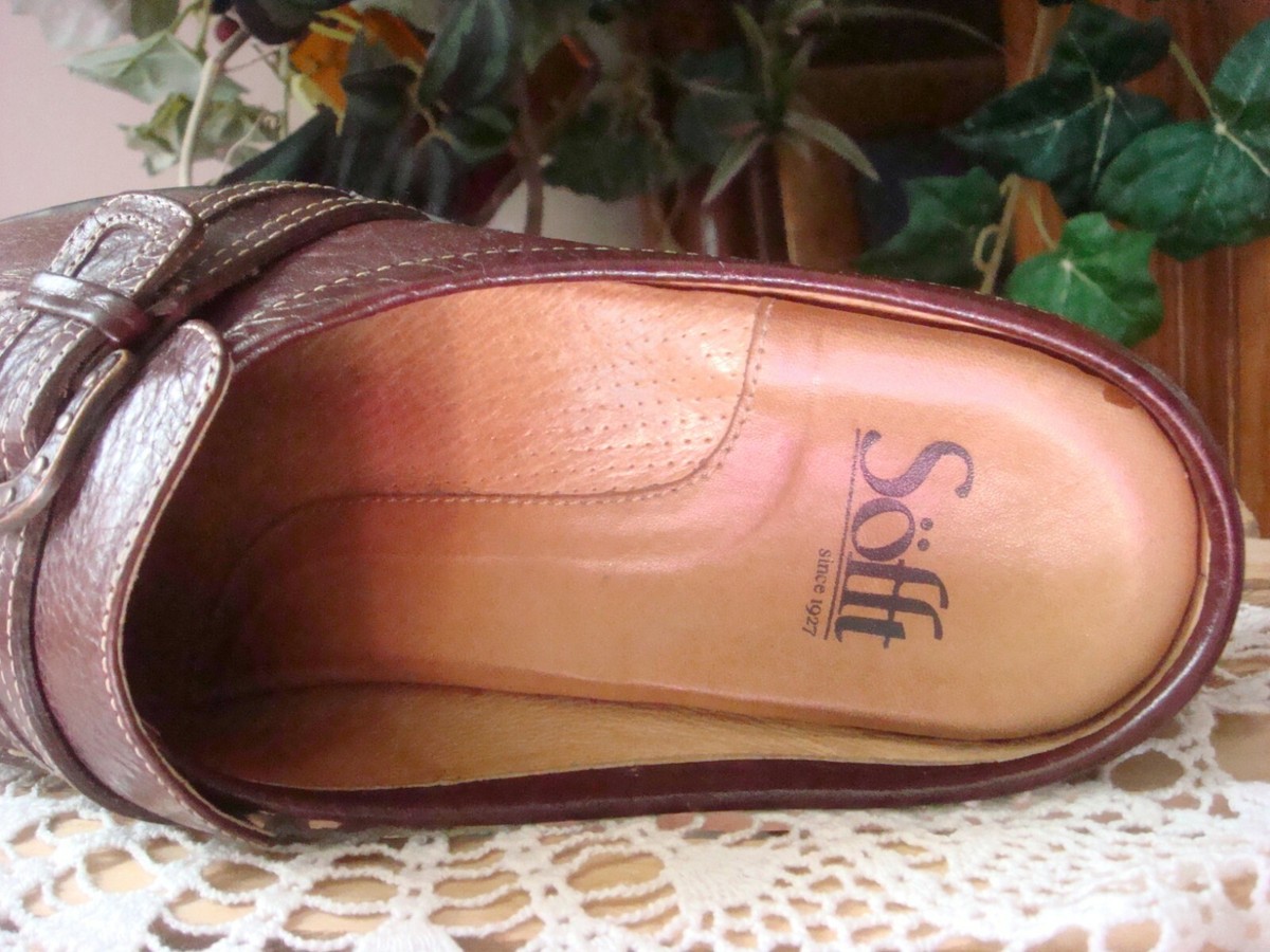 SOFFT~ BROWN LEATHER COMFORT LOAFERS MULES W/BUCKLED STRAP  display picture 1