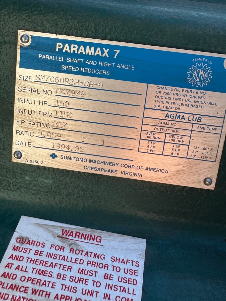 NEW SUMITOMO PARAMAX 7 GEAR REDUCER 9.059 RATIO SM7060R2H-RR NEW SUMITOMO PARAMAX 7 GEAR REDUCER 9.059 RATIO SM7060R2H-RR