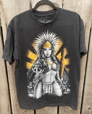 Men's DyseOne T-Shirt Black Mayan Princess Skulls M Crew Cotton Aztec Street Art