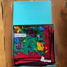 Tiffany Co Silk Scarf 1986 Vintage Original Box Red Floral Border 35 Italy