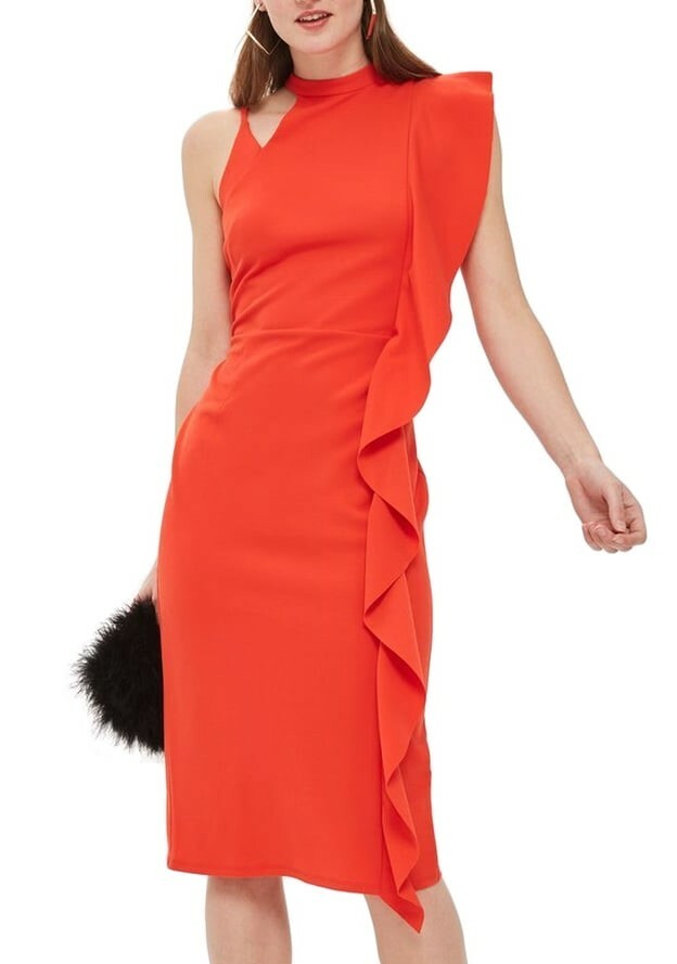 balenciaga asymmetric dress Ruffle Trim Square Neck Slit Sleeveless Maxi Dress – MissOdd-Egypt main image 0