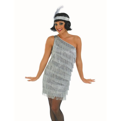 Damen 20er Jahre Silber Flapper Mädchen Fransen Kleid Kostüm S - XXL Halloween - Bild 2 von 4