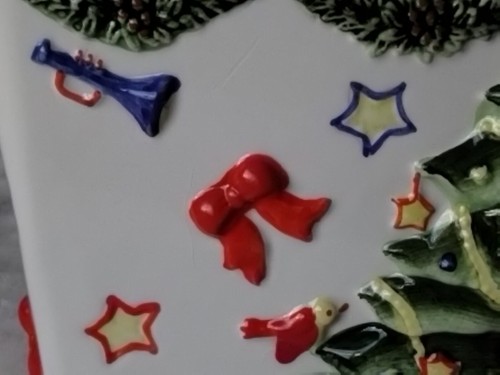 Cesta esculpida de cerámica Pfaltzgraff patrimonio navideño vacaciones pueblo de nieve - Imagen 8 de 8