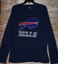 Buffalo Bills plus size rhinestone glitter long sleeve navy shirts sz 2X