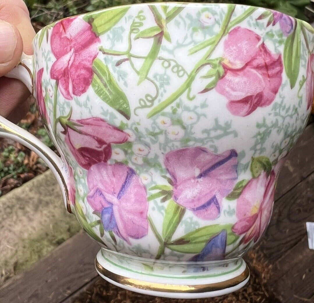 Royal Standard Fine Bone China Sweet Pea Pattern Teacup Saucer And Salad Plate