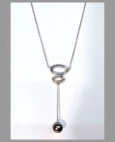 Collana Lariat di perle di Tahiti 8,83 mm con diamanti bianchi e gialli 0,26 ct.; 14 carati - Foto 3 di 6