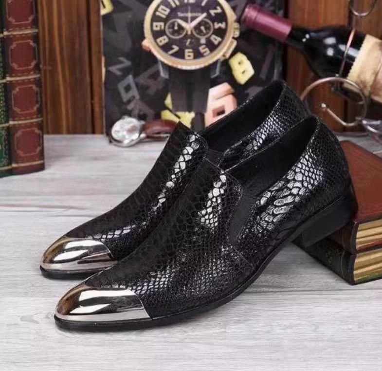 SAOLA Scarpe slip on uomo pelle metallo punta eleganti business modello pelle di serpente