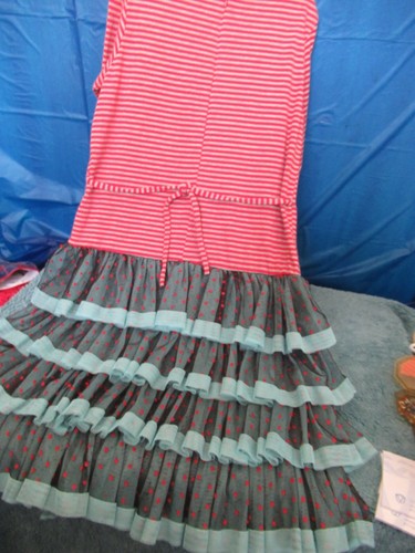 (P11) Girls Size 14 Red and Grey Long Sleeve Strip Top 4 Layer Dress - Picture 9 of 12