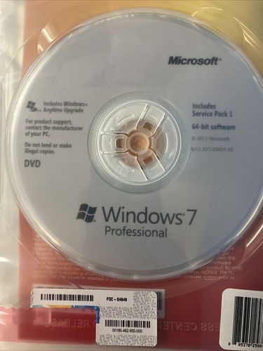 Microsoft Windows 7 Professional x64 English DVD X10-63162 FQC-04649 (No Key) ~ - Picture 4 of 5