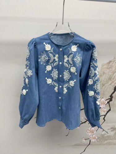 Top camicia donna Sezane pizzo ricamato patchwork pizzo colletto manica a sbuffo - Foto 6 di 17